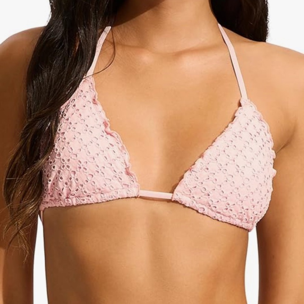 Seafolly Daydreamer Dusty Pink Eyelet Triangle Bikini Top size US 12 AU 16 NWT